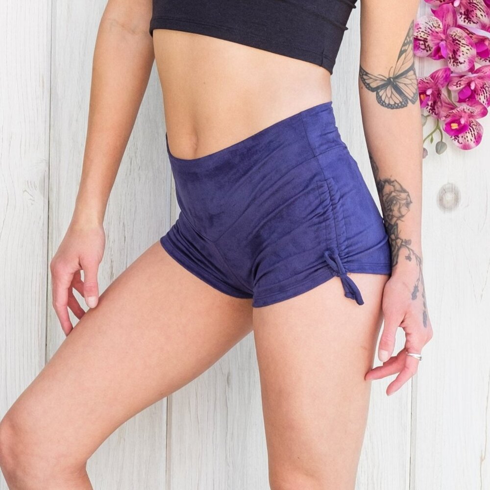Navy Vegan Suede Cinch Shorts - Warrior Within Designs